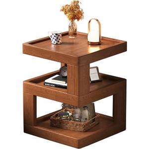 Nightstand Bedside Table with 3-Tier Storage, Modern Solid Rubberwood End Side Table for Bedroom Living Room, Original Wood Color Walnut (13.7" D x 13.7" W x 21.2" H)