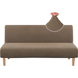 H.VERSAILTEX Armless Futon Cover Stretch Sofa Bed Slipcover Protector Elastic Feature Rich Textured High Spandex Small Checks Jacquard Fabric Futon Cover, Machine Washable, Macchiato
