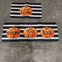 Happy Halloween Pumpkin Kitchen Mat Sets of 2 Orange Black Striped Kitchen Rugs for Floor Home Decor Holiday Decoration Low-Profile Mats,17x29 and 17x47 Inch