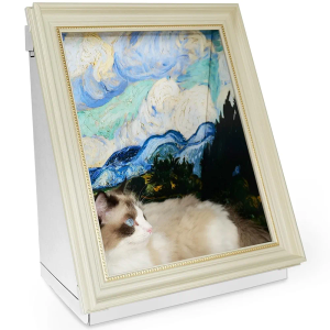 Mona Lisa Cat Bed Painting Cat Scratcher Bed CartBoard Cat House Beds for Indoor Cats Half-Surround Design W/Horizontal Cat Scratcher Scratching Board W/Catnip (Field with Cypresses, Medium - Large)