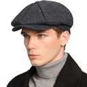 Mens Newsboy Cap High Woolen Tweed Gatsby Hat Ivy Cabbie Flat Golf Cap for Fathers Women Unisex (7 1/2-7 3/4 Plaid-dark Grey)