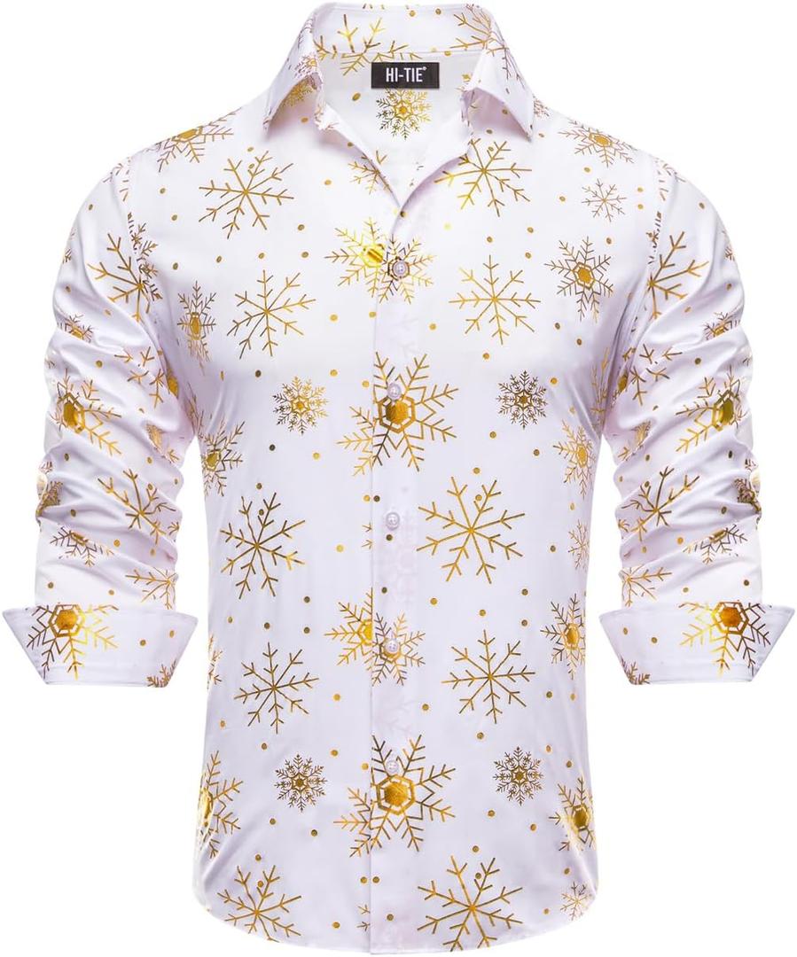 Hi-Tie Mens Christmas Dress Shirts Long Sleeve Casual Ugly Santa Claus Button Down Xmas Shirts for Men Party Holiday (White, XXXL)