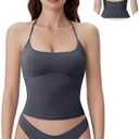 SUUKSESS Halter Tops for Women Tank Tops with Built in Bras Double Lined Backless Top Y2K Going Out Camisole Size Small