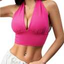 Milumia Women Deep V Neck Y2k Halter Crop Tops Sexy Low Cut Going Out Tanks (Small, Hot Pink)