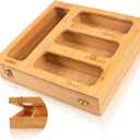 Bamboo Food Bag Organizer for Kitchen Drawer, a bamboo 4 slots - made dispenser container for plastic bags.Suitable for Gallon Quart Sandwich & Snack Variety Size Bag