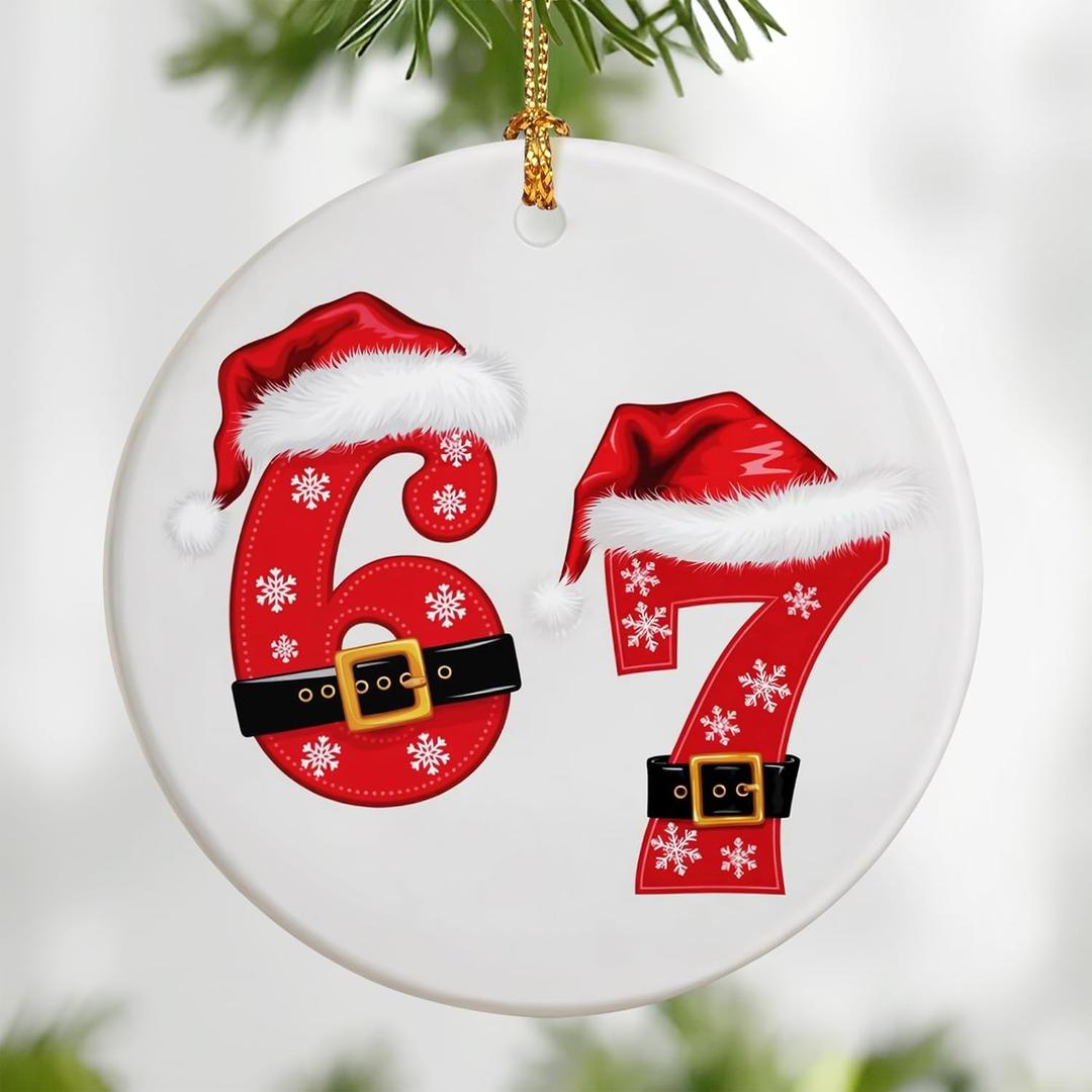 2 x 67 Ornament | Six Seven Christmas Ornament | 2025 Funny Christmas Ornaments | Funny 67 Meme Ornament | Funny Xmas Gifts | Stocking Stuffers for Teens