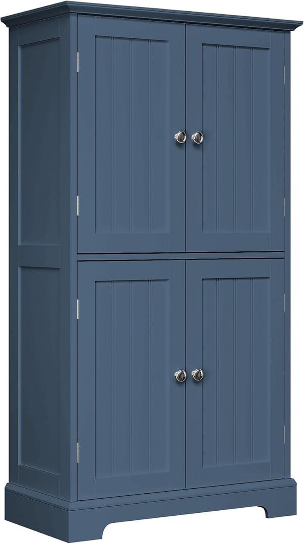 ChooChoo Bathroom Floor Cabinet, Modern Bathroom Storage Cabinet with 4 Doors and Adjustable Shelves, Freestanding Cupboard for Living Room, Blue