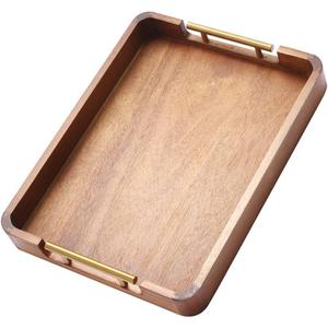Acacia Wood Serving Tray with Handles, 17x13 Inch Ottoman Tray for Coffee Table, Candle Display, Breakfast in Bed, Large Wooden Decorative Tray with Non-Slip Pads, for Kitchen, Dining, Home Decor