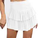 IDEALSANXUN White Skirt for Women 2025 Trendy Spring Summer Preppy Cute Teen Girls Mini Flowy Ruffle Skirt, White, XS