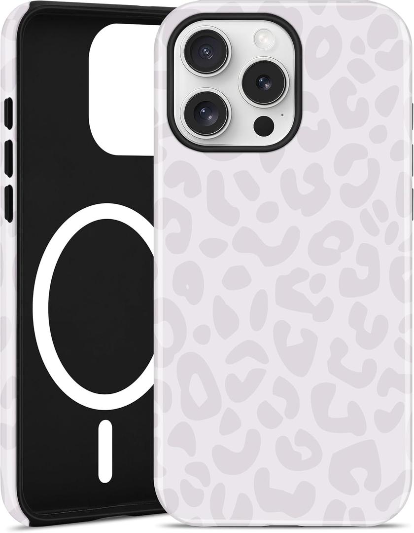 Jusy Compatible with MagSafe Leopard Print Phone Case for iPhone 14 Pro Max, Trendy Luxury Magnetic Soft TPU and Hard PC Protective Phone Cover for Women Girls - Gray Leopard