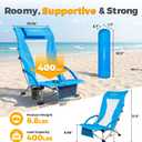 Low Beach Chairs for Adults with High Back, Support 400LBS | Portable Beach Chair with 3-Position Adjustable Upper Backrest, Neck Support & Cup Holder for Beach, Caming, Ocean Blue