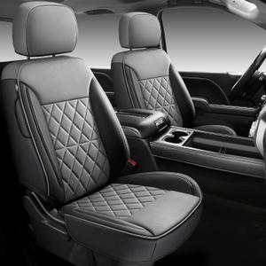 Custom Napa Leather Seat Covers for Chevy Silverado & GMC Sierra Crew Cab, 46-Split Flat Rear Bench Design, Compatible with 2019-2026 1500 and 2020-2026 2500HD 3500HD(Full Set, Black&Gray)