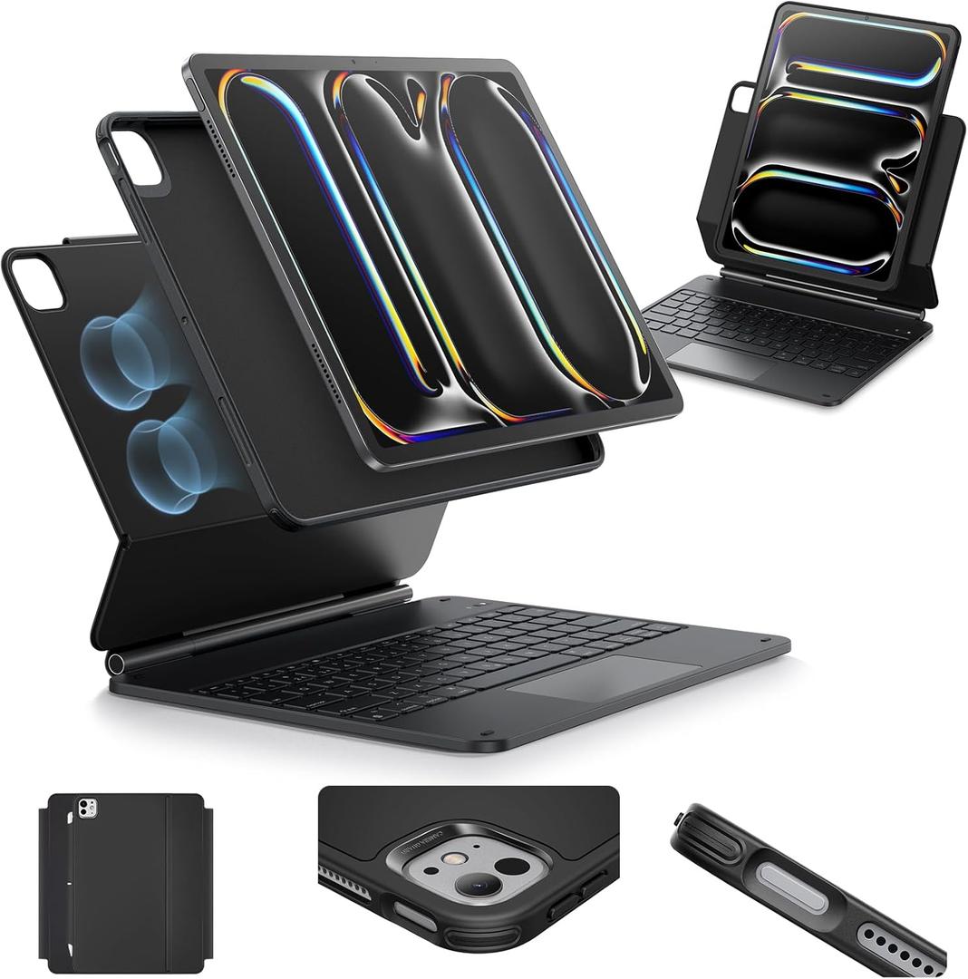 ESR [Upgraded] iPad Air 13 Inch Case Keyboard (M3/M2, 2025/2024), Easy-Set Magnetic Stand, Portrait/Landscape Mode, Removable Case with Multi-Touch Trackpad, Rebound 360 Series, Black