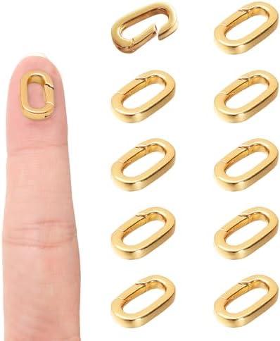 10 Pcs 18K Gold Oval Clasp Spring Claps Connector Necklace Connector Spring Clasps Keychain Carabiner Lock Clasps for DIY Jewelry Necklace Bracelet Making Key Rings (S(0.55x0.32x0.08in), Gold) -3 Missing