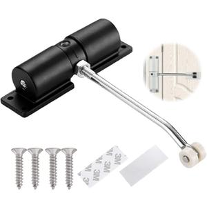 Automatic Door Closer, Zinc Alloy Safety Spring Door Closer Adjustable 30 kg Closing Door Hinge (Black)