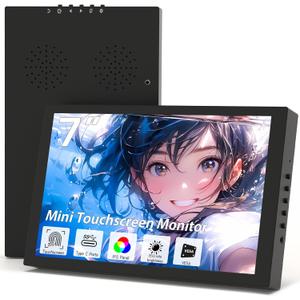 Small Monitor Touchscreen 7 Inch HD 1280x800 Type C HDMI Ports Mini Portable Monitor IPS LED Display for PC Laptop Ras Pi, Built-in Speakers