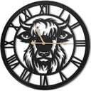 24 Inch wall Clock,Large wall Clock,Wall Clocks Battery Operated,Black Metal Non-Ticking,Wall Clocks for Living Room Decor,Bedroom,Kitchen(Highland Bull Wall Clock, 24 Inch)
