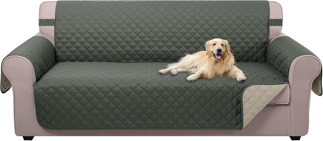 U-NICE HOME Reversible Sofa Cover Couch Cover for Dogs with Elastic Straps Water Repellent Furniture Protector for Pets Couch Cover for 3 Cushion Couch (Sofa, Grey/Beige)
