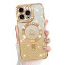 Bonoma Compatible with iPhone 15 Pro Case Support for MagSafe, Plating Heart Glitter Magnetic 2* Screen Protector TPU Camera Protection Back Cover for Girls Women -Gold