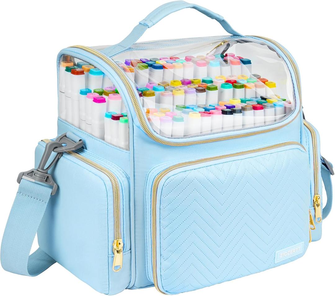Marker Organizer Case for 180-300 Markers,Travel Marker Storage Bag with Dividers and 4 Pockets,Marker Organizer Holder for Paint Brushes,Colored Pencils and Other Art Supplies,Bag Only,Blue