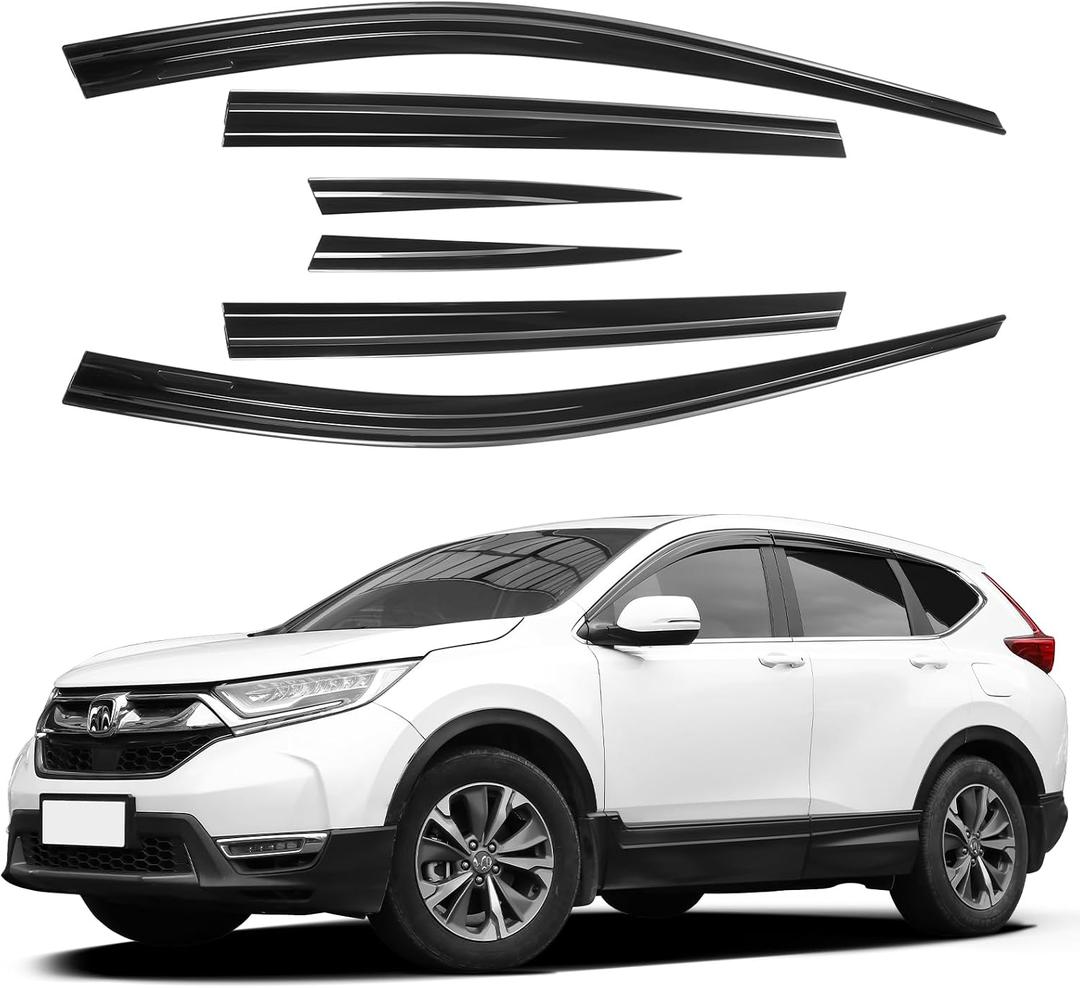 Black Rain Guards Fit for Honda CR-V (CRV 2017 2018 2019 2020 2021 2022 Tape-On Side Shatterproof Window Visor, Window Deflectors, Rain Visors, 6-Piece Set