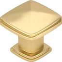 homdiy 25 Pack Brushed Gold Cabinet Knobs Gold Drawer Knobs for Kitchen Bathroom Brushed Brass Square Cabinet Hardware for Dresser Drawers,Zinc Alloy (Single Hole)
