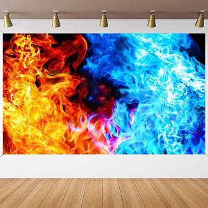 5X3ft Ice Mix Fire Backdrop Artistic Blue Water Red Flame Vinyl Photograghy Background for Selfie Birthday Party Pictures Photo Studio Prop Booth Shoot BJRLEM1601