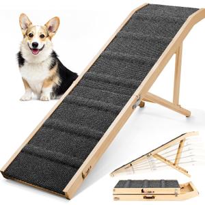 Dog Ramp for Bed, 64" Long Foldable Pet Ramp for Small Large Dogs, Dog Ramps for High Beds Car, High Traction with Platform 6 Adjustable Heights 24" to 30" Up to 220LBS Black