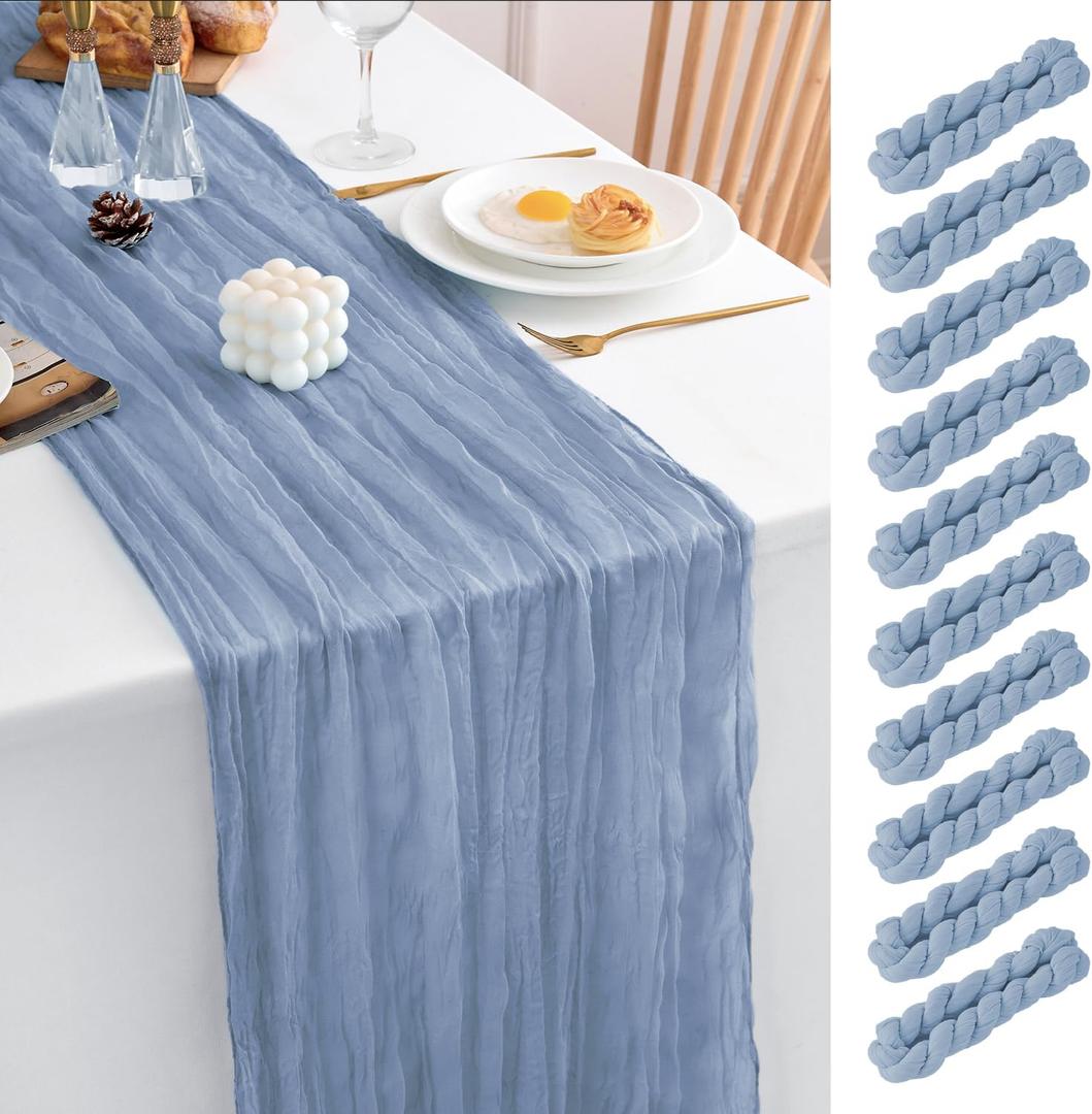 10 Pack Dusty Blue Table Runner 120 Inch Cheesecloth Table Runner 10FT Boho Gauze Table Runner Long Cheese Cloth Table Runner Semi Sheer Runners for Wedding Bridal Baby Shower Party