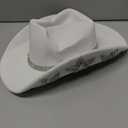 Cowboy Hat for Women Men 6 Sparkly Stars Brim & Rhinestone Belt Western Cowgirl Hat with Sunglasses Bandanas (White)