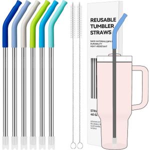 Soledea 40 oz Straight Metal Straws for 40 oz Stanley Tumbler, 6Pcs Stainless Steel Reusable Drinking Metal Straw with Colourful Silicone Tips,Straw for Glass Cups, BPA FREE (2)