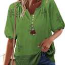 Unixseque Womens Summer Tops V Neck Short Sleeve Blouses Casual Button Down Shirts Floral Boho Clothing Trendy 2026 (L)