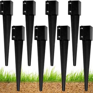 Fence Post Anchor - Heavy Duty Metal 4''x4'' Ground Spike for Fence, Mailbox, Bird Feeder, Decking... with Black Powder Coating (Set of 8) (24''x4''x4'' Style A, 8 Pack)