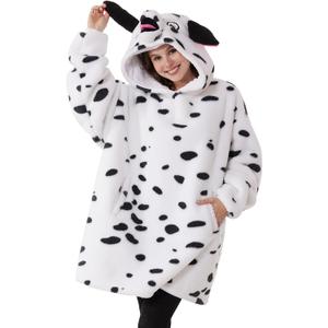 Kgromfy Unisex Animal Costume Novelty Oversized Pullovers Halloween Animal Cosplay Pajamas Warm Comfy Christmas Hoodie Outfit (Black Spots White)