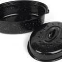 16 Inch Roasting Pan with Lid  Covered Oval Roaster  Enamel Carbon Steel Roaster Pot  Excellent Heat Distribution and Nonsticky  for Turkey Chicken Meat & Vegetables Birthday and Holiday gifts