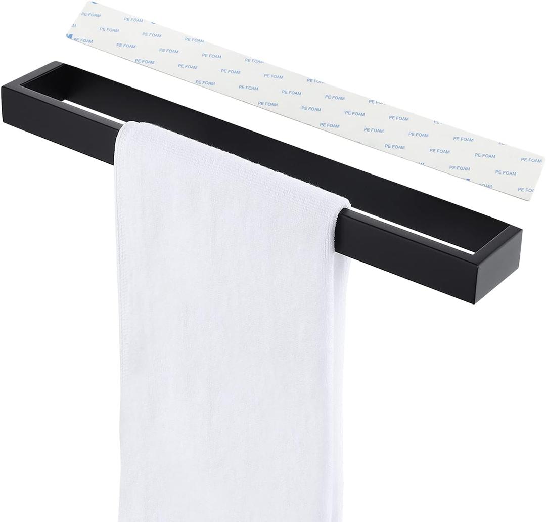 KES Self Adhesive Towel Bar 16-Inch Modern Towel Holder Stick on Towel Rack for Bathroom No Drilling Holder Stainless Steel Matte Black, A23000S40DM-BK