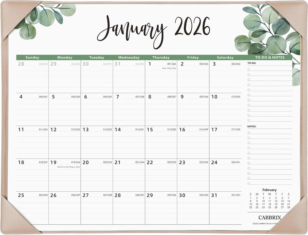 Large Desk Calendar 2026 with Desktop Mat, Cabbrix Desk Pad Calendar 22 x 17 Inch Covering January 2026 to December 2026 for Home Office and School, Leaf