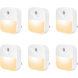 6 Pack Night Light Plug in, Warm White LED Nightlights with Smart Dusk to Dawn Sensor, Plug into Wall Nightlights Suitable for Bedroom, Bathroom, Hallway, Kitchen, Stairs, Kids, Adults, Kids Room