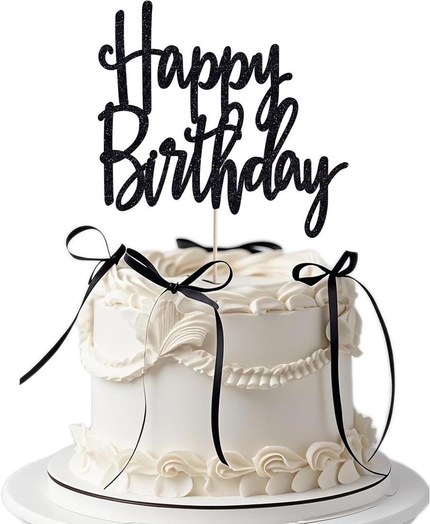 6 x Coquette birthday decorations With Happy birthday cake topper black bows for cake bow decorations