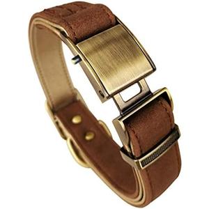 chede Basic Classic Luxury Padded Leather Dog Collar,The Seatbelt Buckle,for Large Medium Small Pets (M, Brown)