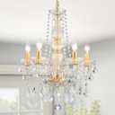 WUZUPS Crystal 5Light Candle Chandelier Pendant Flushmount Ceiling Light Modern Lighting Fixture for Bedroom Hallway Bar Kitchen Bathroom, H 25" x W 20", Gold, E12 Base