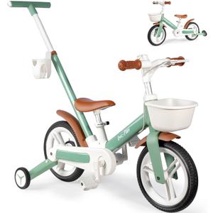 LOL-FUN Toddler Balance Bike 1 2 3 Year Old with Training Wheels, 6 in 1 Tricycle for Toddlers 1-3 Boy Girl Birthday Gift, 12" Baby Kids Bike with Push Handle, Pedals, Brake & Baskets