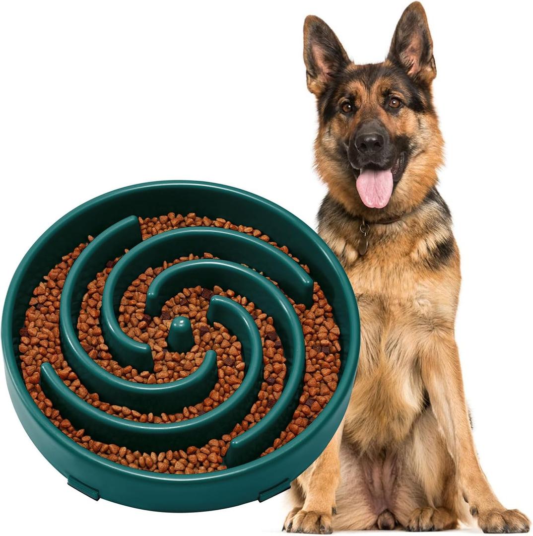 JASGOOD Slow Feeder Dogs Bowl for Large Medium Dogs,Anti-Gulping Pet Slower Food Feeding Bowls Stop Bloat,Preventing Choking (N-Dark Green)