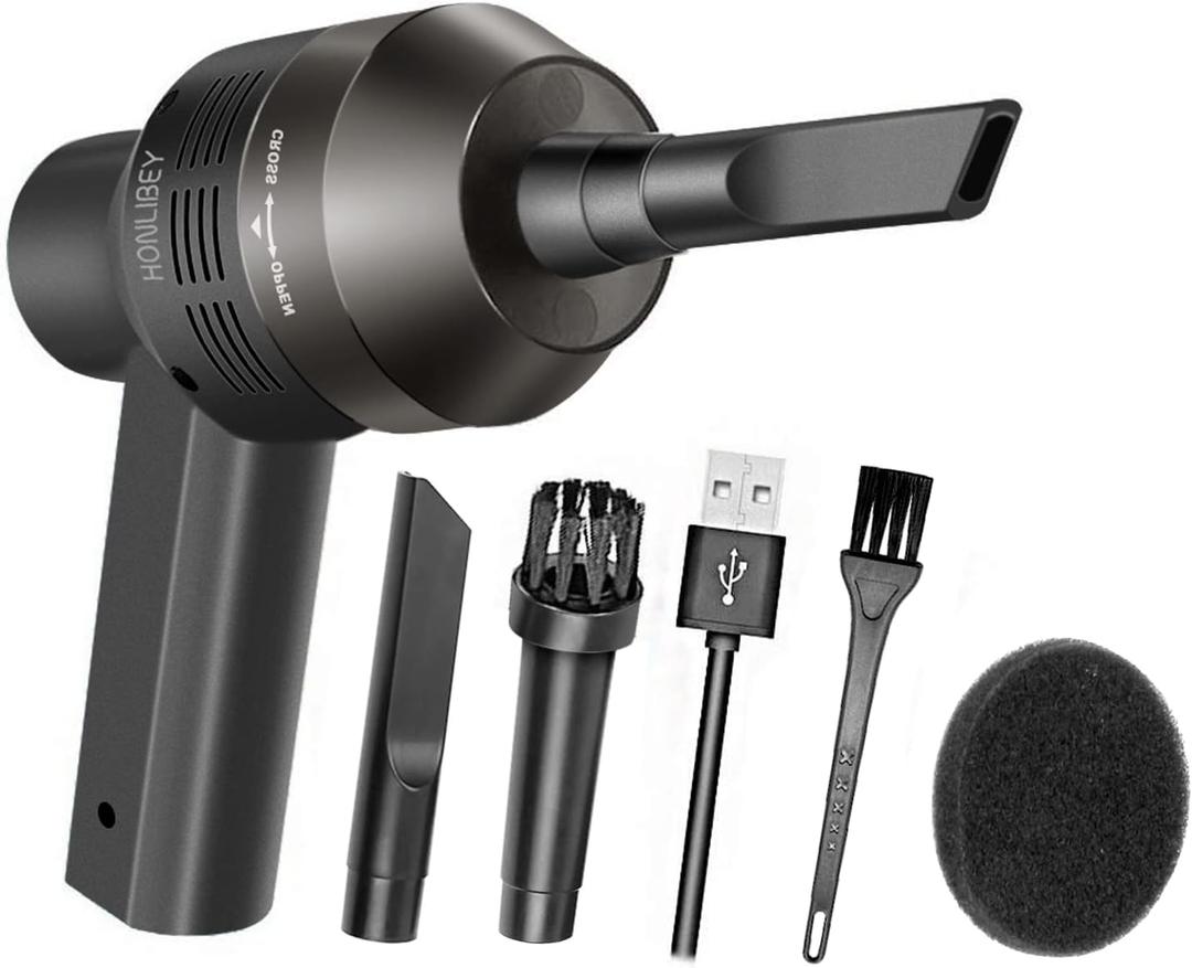New Cordless Mini Computer Vacuum, Portable Vacuum Cleaner Keyboard Cleaner Kit - Cleaning Dust, Hairs, Crumbs, Scraps, Ash for Laptop, Keyboard, Computer,Car, Pet House, Sewing Machine (Black-brushed Motor)