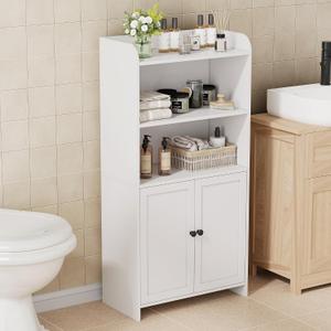 Homhedy Small Bathroom Storage Cabinet, Freestanding Toilet Paper Storage with 2 Doors and Shelves, Bathroom Organizers and Storage for Small Spaces, Laundry Room, 9.8" D x 19.7" W x 39.9" H, White