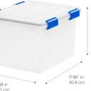 IRIS USA File Box, WeatherPro File Organizer for Letter/Legal File, Water Resistant Document Box, Plastic Gasket File Box With Tight Latch and Seal, Stackable Nestable, Clear/Blue 32 Qt. 3 Pack