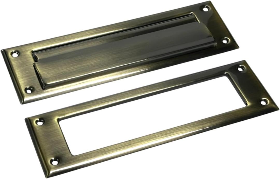 QCAA Solid Brass Mail Slot, with Solid Brass Interior Frame, 10" x 3", Antique Brass, 1 Pack, Made in Taiwan
