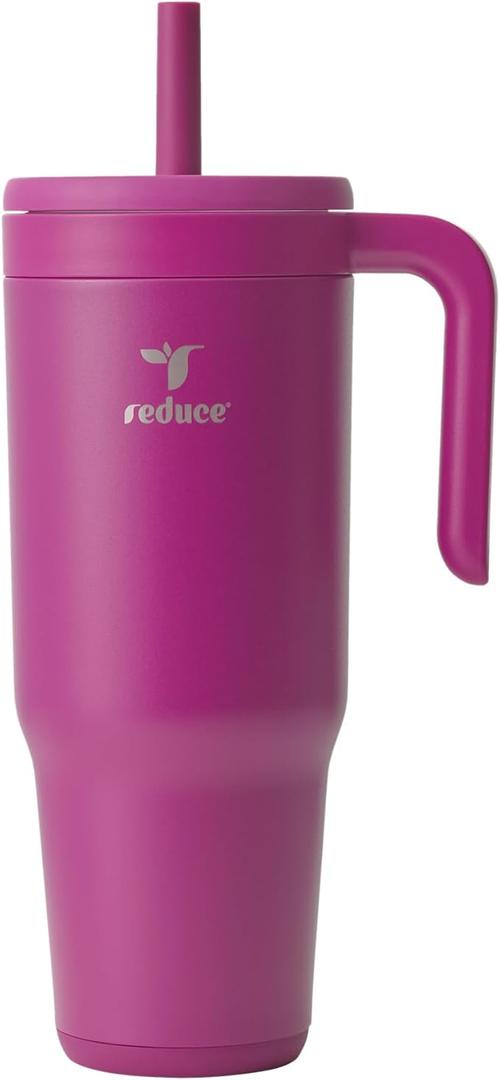 REDUCE Chiller Vacuum Insulated 40 oz Tumbler with Spill-Proof Silicone Straw - Sustainable Tritan Lid with Water Intake Markers - Soft Sit Base Travel Mug - Dishwasher Safe - Berry Bliss