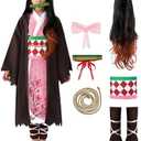 Spooktacular Creations Halloween Ninja Costumes for Kids, Girls Kimono Set with Wig, Toddlers Pink Anime Outfit Medium