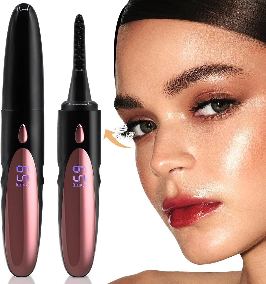 Heated Eyelash Curlers Fast Heat up Within 10s 24 Hours Long Lasting Electric Eyelash Curler Type-C Rechargeable 4 Heating Modes Anti-Burn LED Display Makeup Tools(Black)